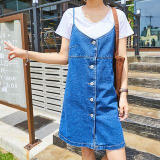 Spaghetti-strap Button-front Denim Dress