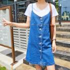 Spaghetti-strap Button-front Denim Dress