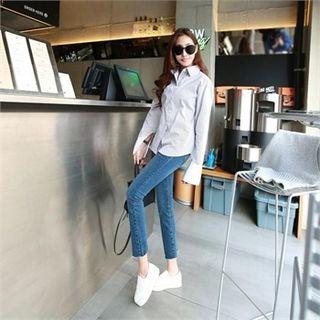 Contrast Wide-cuff Stripe Cotton Shirt