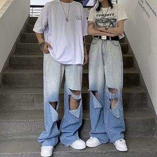 Cutout Gradient Wide-leg Jeans