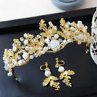 Bridal Set: Faux Pearl Tiara + Clip-on Earrings
