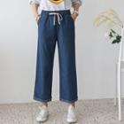 Drawstring Rollup Wide-leg Jeans