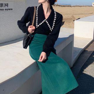 Set: Beaded Detail Sweater + Plain Pencil Skirt