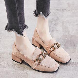 Faux Suede Buckled Block Heel Loafers