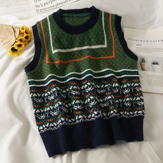 Slim-fit Printed Knit Vest Green - One Size