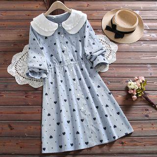 Corduroy Heart Printed Peter Pan Collar Dress