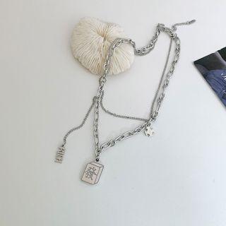 Mahjong Pendant Stainless Steel Necklace Silver - One Size