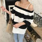 Striped Off-shoulder 3/4 Sleeve Top
