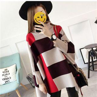 Turtleneck Color Block Long-sleeve Knit Top