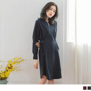 Side Buckled V-neck A-line Dress