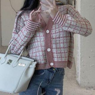 Plaid Buttoned Knit Top