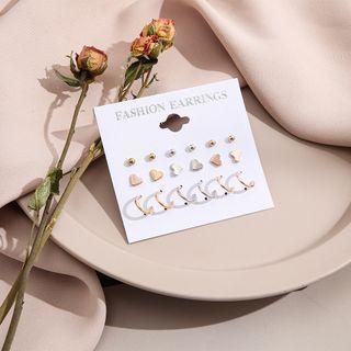 9 Pair Set: Alloy Earring (various Designs) Set Of 9 - 54641 - Gold & Silver & Champagne - One Size