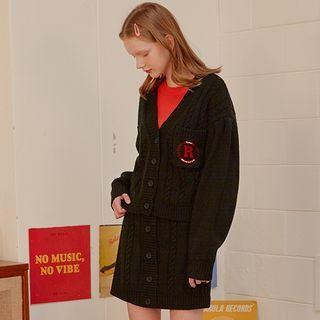 Drop-shoulder Patch-pocket Cardigan Black - One Size