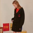 Drop-shoulder Patch-pocket Cardigan Black - One Size