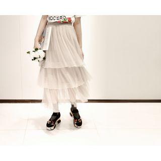 Sheer Tiered A-line Maxi Skirt