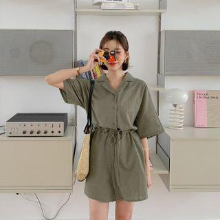 Drawstring Waist Linen Blend Romper