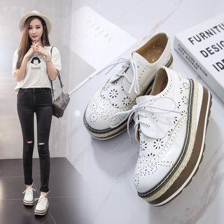 Laser Cut Platform Lace-up Shoes