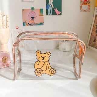Bear Print Transparent Zip Pouch Bear - One Size