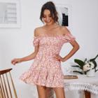 Off Shoulder Ruffle-trim Floral Print Dress