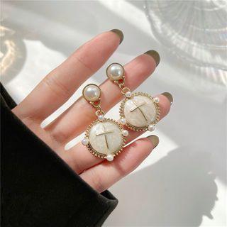 Cross Faux Pearl Dangle Earring