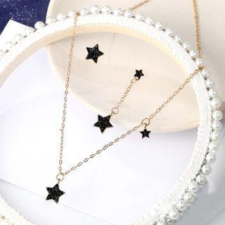 Star Rhinestone Pendant Necklace Black & Gold - One Size