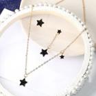 Star Rhinestone Pendant Necklace Black & Gold - One Size