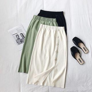Single-breasted Side-slit Knit Pencil Skirt