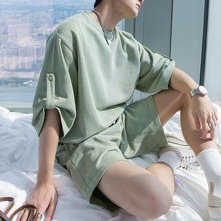 Elbow Sleeve Plain Oversized T-shirt / Sweatshorts
