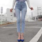 High-waist Slit-trim Skinny Jeans