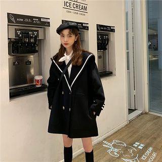 Plain V-neck Double-breasted Loose-fit Long-sleeve Jacket