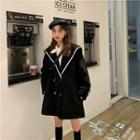 Plain V-neck Double-breasted Loose-fit Long-sleeve Jacket
