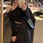 High-waist Floral A-line Skirt Black - One Size