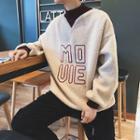 Faux Shearling Mock Neck Lettering Embroidered Sweatshirt