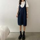 Short-sleeve Tie Accent T-shirt / Sleeveless Denim Dress