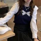 Mock Two-piece Bow Print Sweater
