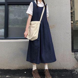 Pinafore Midi Dress Navy Blue - One Size