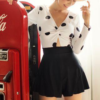 Long-sleeve Polka Dot Swimdress