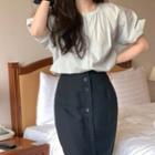 Puff-sleeve Blouse / Midi A-line Skrit