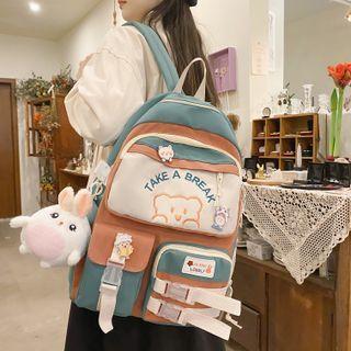 Set: Bear Embroidered Backpack + Bag Charm