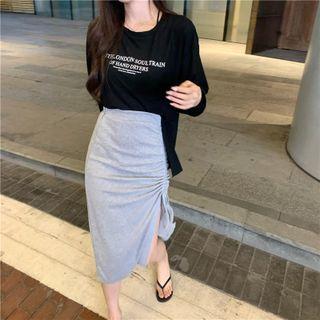 Long-sleeve Lettering T-shirt / Pencil Skirt / Camisole Top