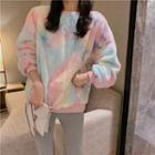 Round Neck Tie-dyed Fleece Pullover As Shown In Figure - One Size