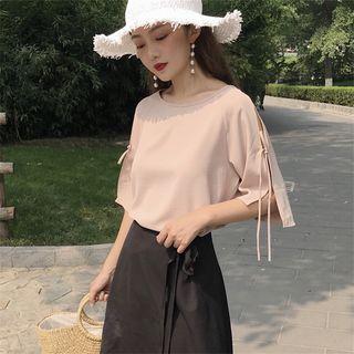 Slit Elbow-sleeve Chiffon Top