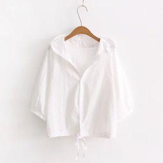 3/4-sleeve Patterned Buttoned Hooded Light Jacket