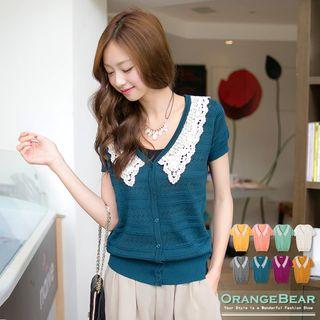 V-neck Lace Knit Cardigan