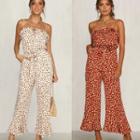 Spaghetti Strap Dotted Frill Trim Jumpsuit