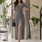 Printed Short-sleeve A-line Maxi Dress