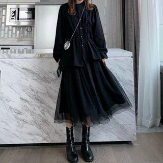 Tie Waist Shirt / Sheer Midi Skirt