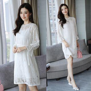 Mock Two Piece 3/4 Sleeve Lace Dress