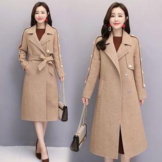 Button Accent Double-breasted Long Coat