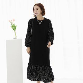 Dotted Ruffled Long Dress Black - One Size